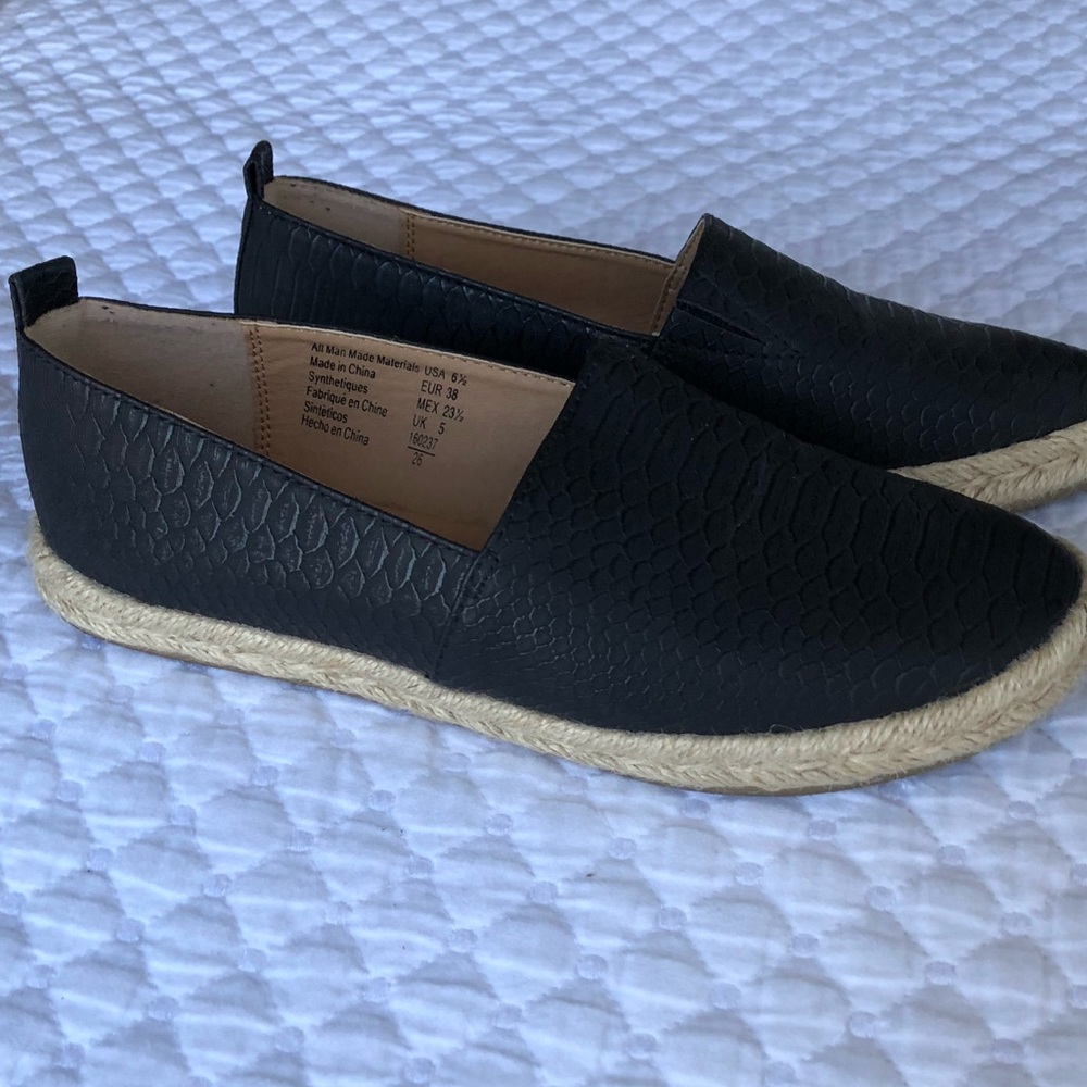 Black vegan leather espadrilles